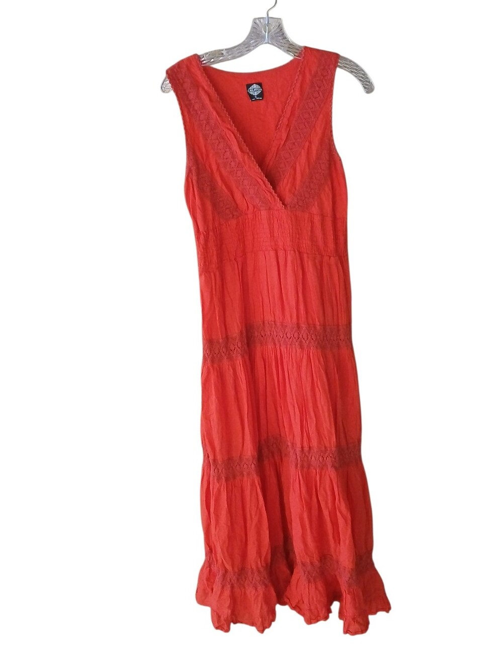 Cal Style Orange Tiered V Neck Cotton Maxi Dress Medium